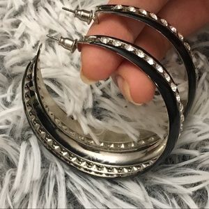 Black Hoop Earrings with Rhinestones